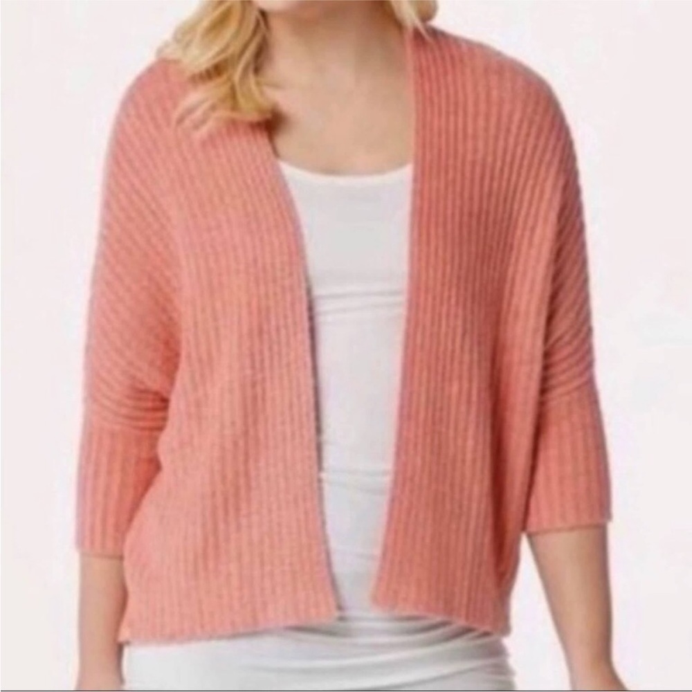 Barefoot Dreams CozyChic Lite Ribbed Shrug Open Front Cardigan Coral